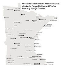 Map of parks with Junior Ranger booklets and patches