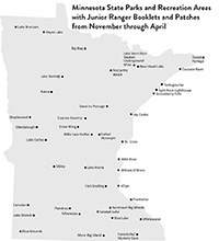Map of parks with Junior Ranger booklets and patches