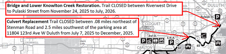 Map of Munger State Trail segment closure