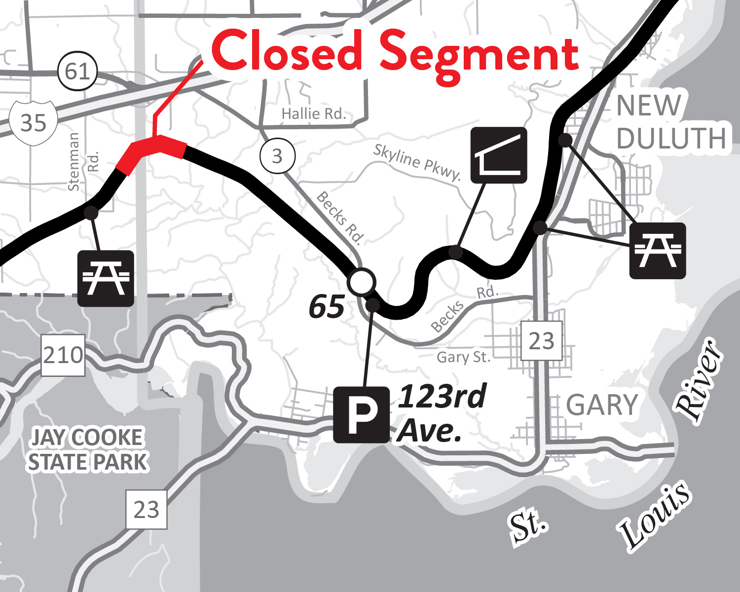Map of Munger State Trail segment closure