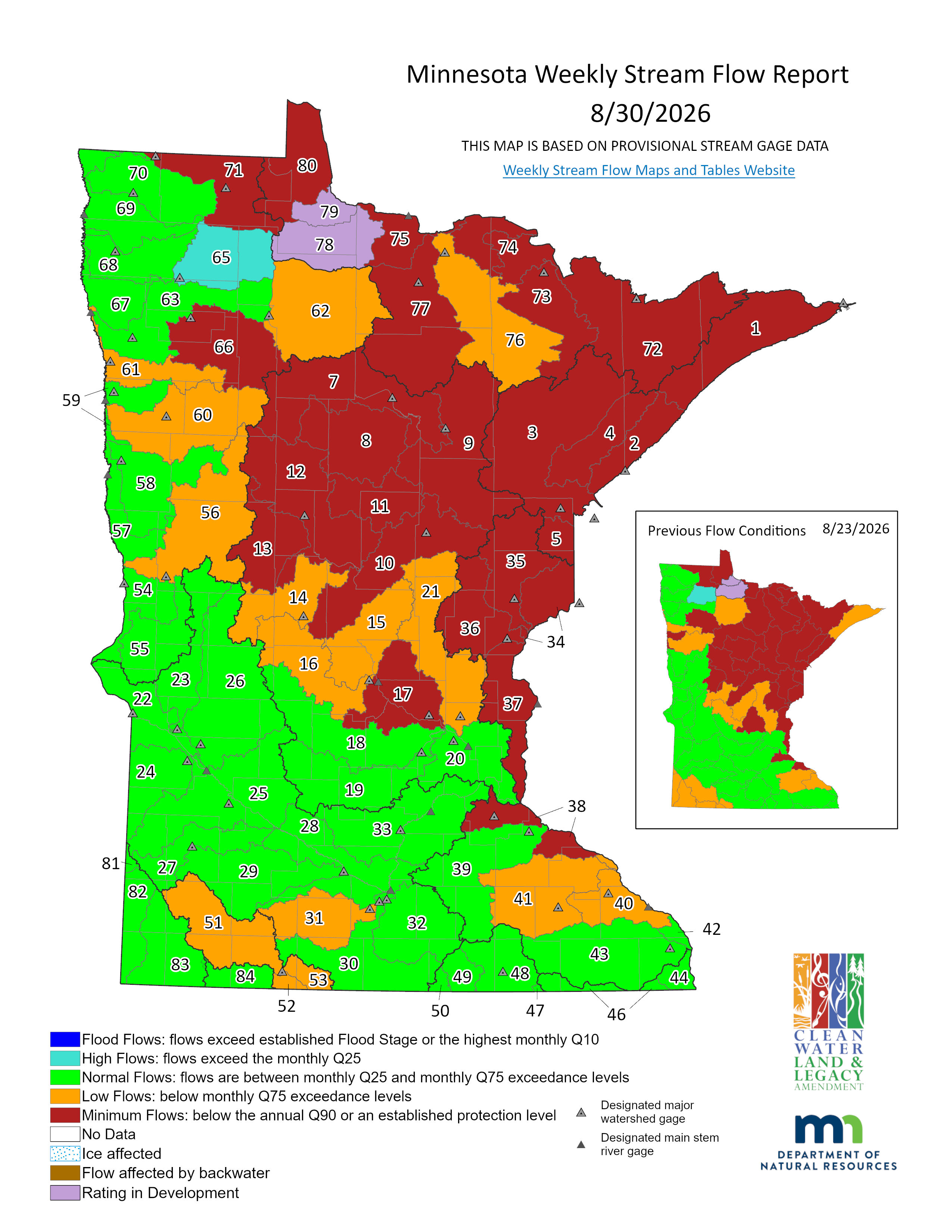 weekly stream flow map of minnesota